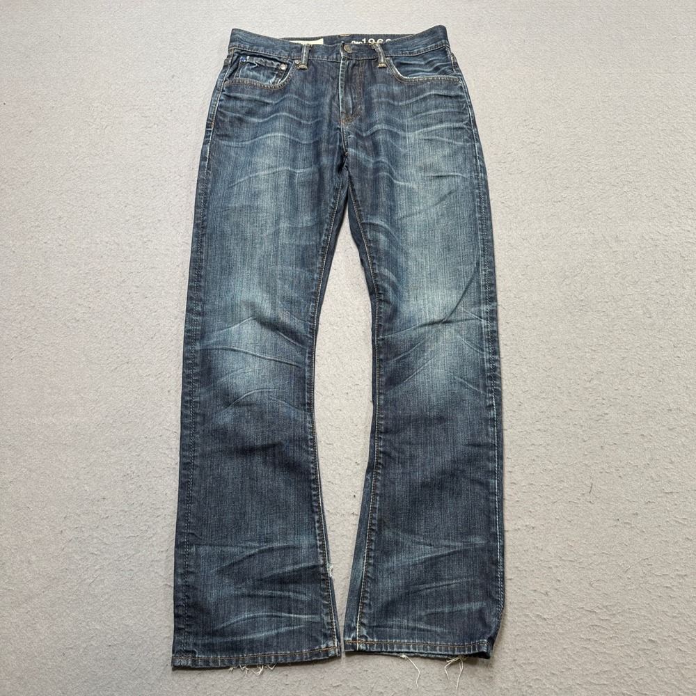 GAP 1969 Jeans Men's 28x30 Blue Dark Wash Denim Bootcut Relaxed Fit Whiskered